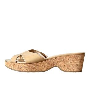 Jimmy Choo Patent Leather Panna Platform Cork Sandals Tan Size 8